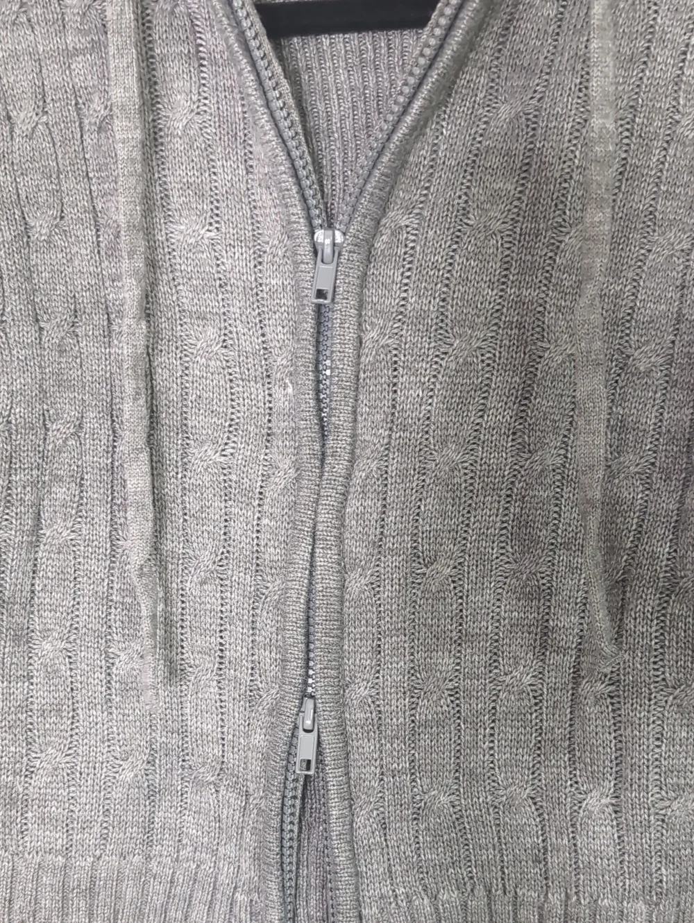 Grey Cable Knit Zip Hoodie Sweater - Picture 2 of 4